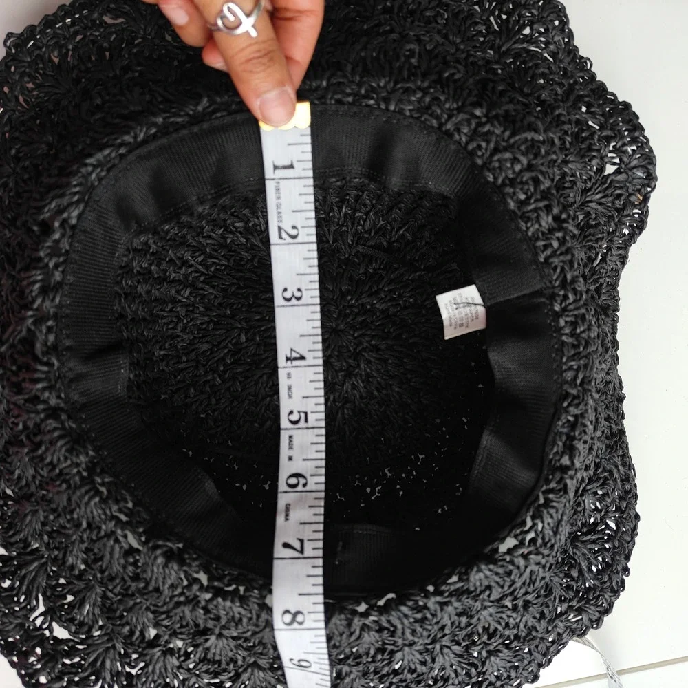 NEW Black Woven Paper Straw Sun Hat Wide Wire Brim Summer Beach Floppy‎ Hat
